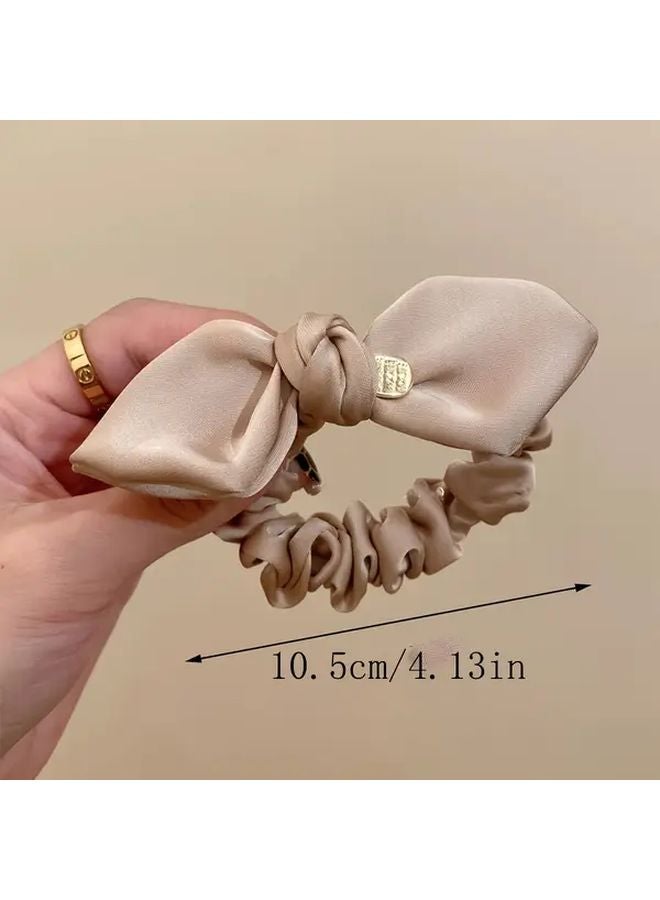 Black Satin Bow Hair Tie Scrunchie For Women And Teens With Golden Accents - Image 4
